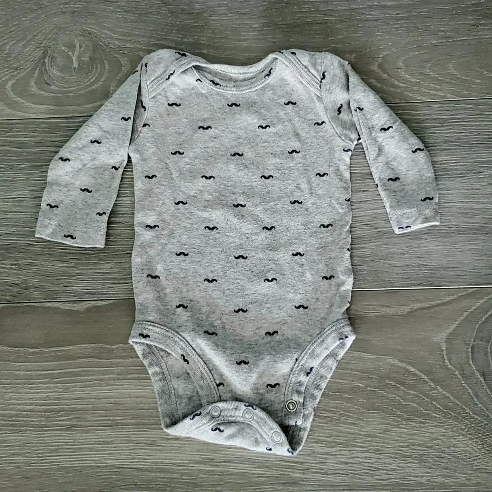 Carter's Long Sleeved Mustache Bodysuit